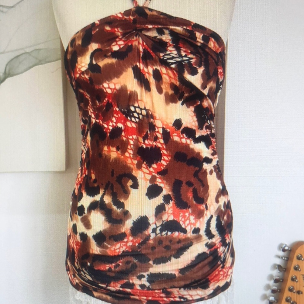 Red and Black Asymmetrical Cut Out Tube Top
